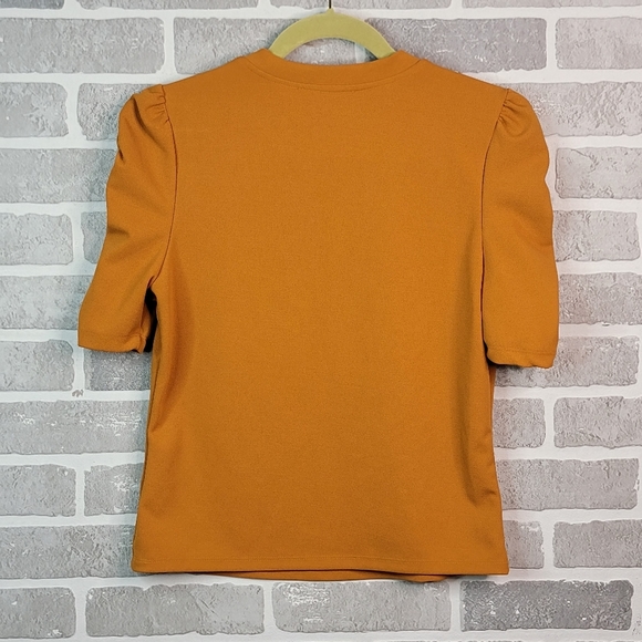 Haute Monde Burnt Orange Boho Sinched Ruffled Sleeve High Fashion Blouse Top M - Picture 9 of 16
